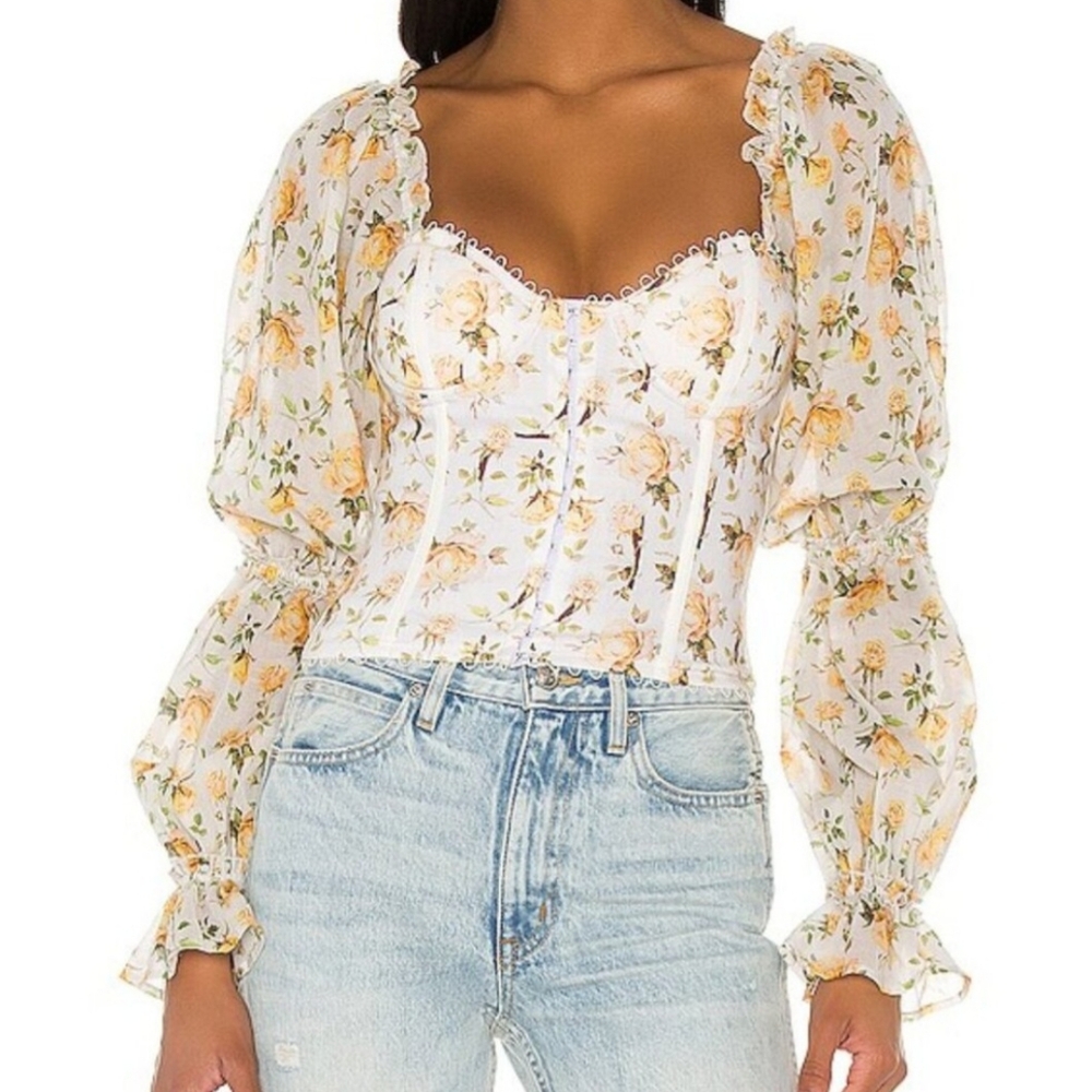 V. Chapman Jasmine Capri Yellow Rose Corset Top L8ng Sleeves Sz 6 NWT
